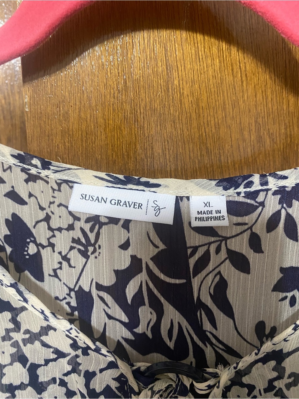 Susan Graver Navy Sleeveless Shell with Cream/Navy Printed Blouse Set - Picture 4 of 5